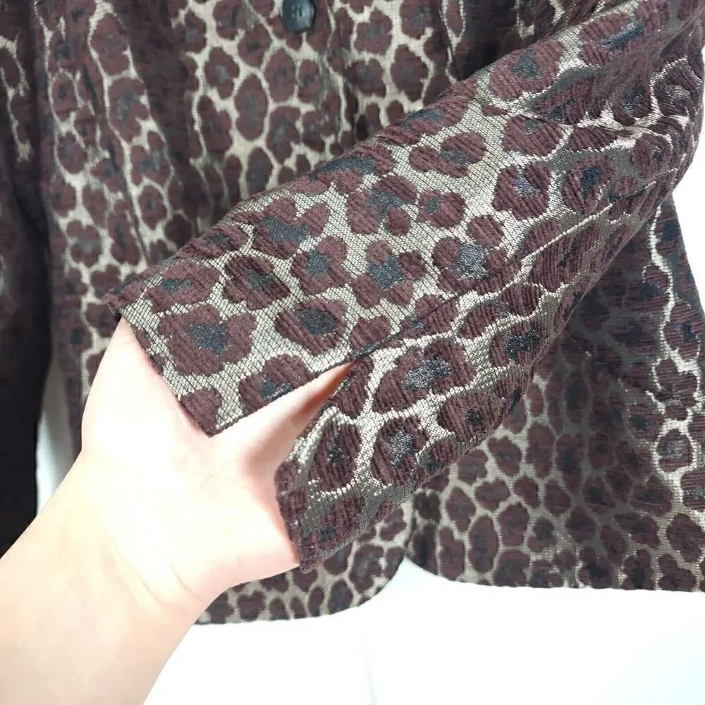 Lafayette 148 Women's Size 8 Raisin Multi Animal Leopard Button Blazer Jacket